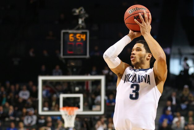 Mar 18, 2016; Brooklyn, NY, USA; Villanova Wildcats guard Josh Hart (3) shoots against the North Carolina-Asheville Bulldogs in the first half during the first round of the 2016 NCAA Tournament at Barclays Center. Mandatory Credit: Anthony Gruppuso-USA TODAY Sports