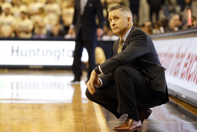 PITTSBURGH, PA - JANUARY 06:  Head coach Brian Gregory of the Georgia Tech Yellow Jackets in action during the game against the Pittsburgh Panthers at Petersen Events Center on January 6, 2016 in Pittsburgh, Pennsylvania.  (Photo by Justin K. Aller/Getty Images)