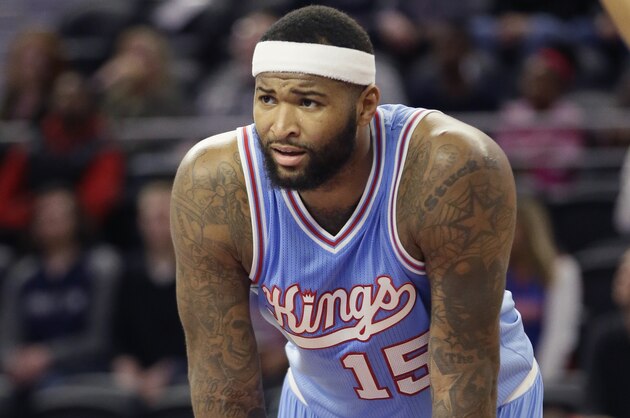 Sacramento Kings center DeMarcus Cousins waits on the free throw during the second half of an NBA basketball game against the Detroit Pistons, Friday, March 18, 2016, in Auburn Hills, Mich. (AP Photo/Carlos Osorio)