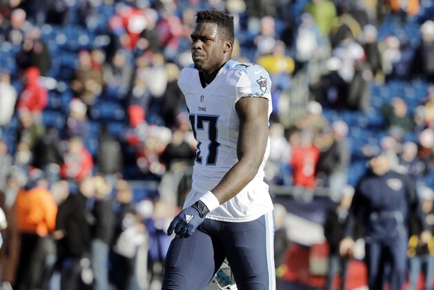 Tennessee Titans wide receiver Dorial Green-Beckham (17) warms up before an NFL football game against the New England Patriots, Sunday, Dec. 20, 2015, in Foxborough, Mass. (AP Photo/Steven Senne)