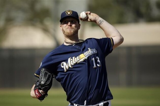 FILE - In this Tuesday, March 1, 2016 file photo, Milwaukee Brewers' Will Smith throws during a spring training baseball workout in Phoenix. The Milwaukee Brewers will start the season without reliever Will Smith, who tore a ligament in his right knee while taking his spikes off after a game, Saturday, March 26, 2016.  (AP Photo/Morry Gash, File)