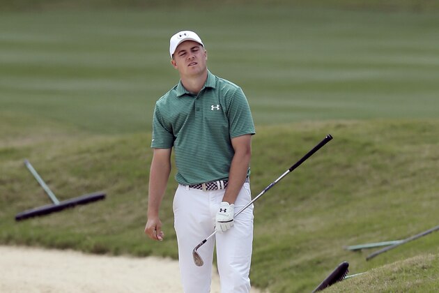 Jordan Spieth reacts to his shot on the 15th hole during the round of 16 play against Louis Oosthuizen at the Dell Match Play Championship golf tournament at Austin County Club, Saturday, March 26, 2016, in Austin, Texas. (AP Photo/Eric Gay) Jordan Spieth reacts to his shot on the 15th hole during the round of 16 play against Louis Oosthuizen at the Dell Match Play Championship golf tournament at Austin County Club, Saturday, March 26, 2016, in Austin, Texas. (AP Photo/Eric Gay)