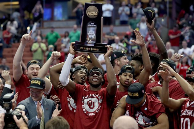 ANAHEIM, CA - MARCH 26:  Buddy Hield #24 of the Oklahoma Sooners holds up the West Regional trophy after the Sooners 80-68 victory against the Oregon Ducks in the NCAA Men's Basketball Tournament West Regional Final at Honda Center on March 26, 2016 in Anaheim, California.  (Photo by Sean M. Haffey/Getty Images)