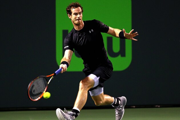 KEY BISCAYNE, FL - MARCH 26: Andy Murray of Great Brittain plays a match against Denis Istomin of Uzbekistan during Day 6 of the Miami Open presented by Itau at Crandon Park Tennis Center on March 26, 2016 in Key Biscayne, Florida. (Photo by Mike Ehrmann/Getty Images) KEY BISCAYNE, FL - MARCH 26: Andy Murray of Great Brittain plays a match against Denis Istomin of Uzbekistan during Day 6 of the Miami Open presented by Itau at Crandon Park Tennis Center on March 26, 2016 in Key Biscayne, Florida. (Photo by Mike Ehrmann/Getty Images)