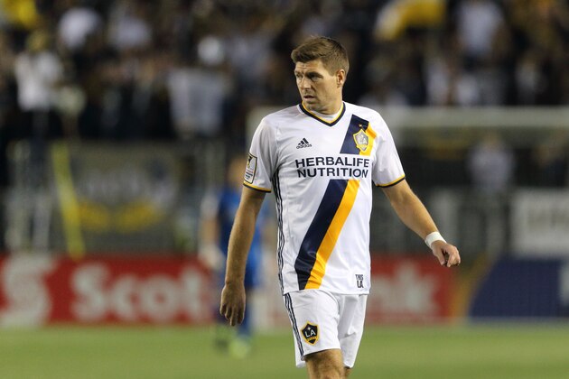 CARSON, CA - FEBRUARY 24: Steven Gerrard of Los Angeles during the CONCACAF Champions League match between LA Galaxy and Santos Laguna at StubHub Center on February 24, 2016 in Carson, California.  (Photo by Matthew Ashton - AMA/Getty Images)