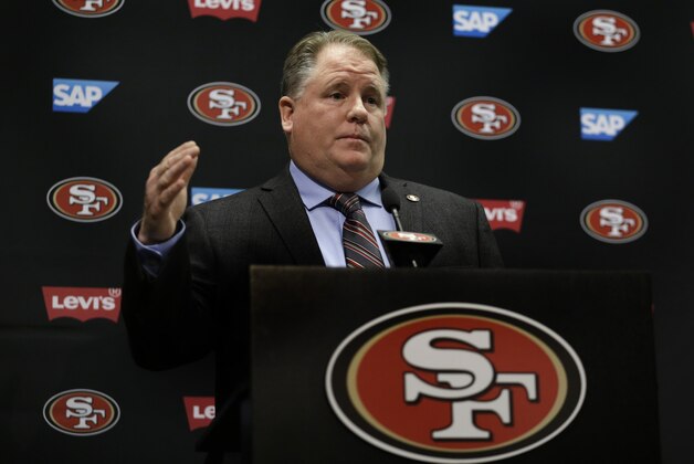 New San Francisco 49ers head coach Chip Kelly gestures during a media conference Wednesday, Jan. 20, 2016, in Santa Clara, Calif. (AP Photo/Ben Margot)