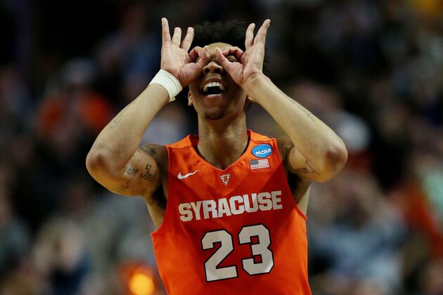 CHICAGO, IL - MARCH 27:  Malachi Richardson #23 of the Syracuse Orange celebrates in the second half against the Virginia Cavaliers during the 2016 NCAA Men's Basketball Tournament Midwest Regional Final at United Center on March 27, 2016 in Chicago, Illinois.  (Photo by Jonathan Daniel/Getty Images)