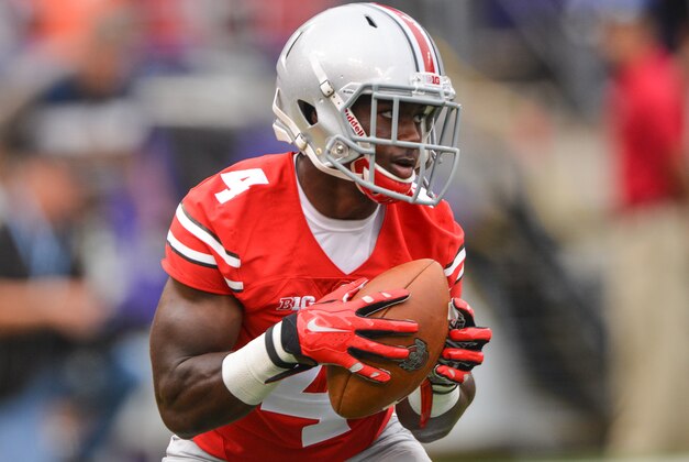 Aug 30, 2014; Baltimore, MD, USA; Ohio State Buckeyes running back Curtis Samuel (4) fields a kick prior to the game against the Navy Midshipmen at M&T Bank Stadium. Ohio State Buckeyes defeated Navy Midshipmen 34-17.Mandatory Credit: Tommy Gilligan-USA TODAY Sports