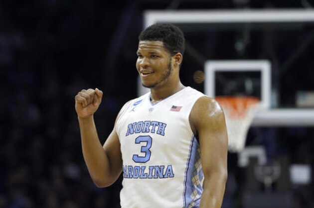 North Carolina's Kennedy Meeks reacts during the second half of a regional final men's college basketball game against Notre Dame in the NCAA Tournament, Sunday, March 27, 2016, in Philadelphia. (AP Photo/Matt Rourke)