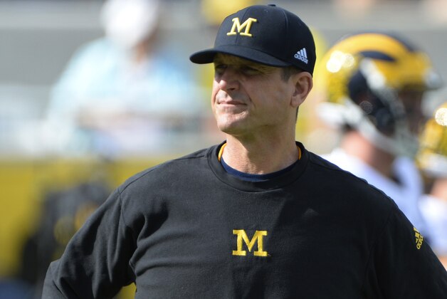 Jan 1, 2016; Orlando, FL, USA;  Michigan Wolverines head coach Jim Harbaugh walks across the field prior to the start of the game against the Florida Gators in the 2016 Citrus Bowl at Orlando Citrus Bowl Stadium. Mandatory Credit: Tommy Gilligan-USA TODAY Sports