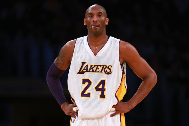 LOS ANGELES, CA - MARCH 13: Kobe Bryant #24 of the Los Angeles Lakers looks on during a break in NBA game action against the New York Knicks at Staples Center on March 13, 2016 in Los Angeles, California. The Knicks defeated the Lakers 90-87. NOTE TO USER: User expressly acknowledges and agrees that, by downloading and or using this photograph, User is consenting to the terms and conditions of the Getty Images License Agreement.  (Photo by Victor Decolongon/Getty Images)