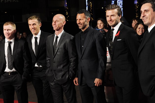 LONDON, UNITED KINGDOM - DECEMBER 01: (L-R) Paul Scholes, Phil Neville, Nicky Butt, Ryan Giggs, David Beckham and Gary Neville attend the World premiere of 'The Class of 92' at Odeon West End on December 1, 2013 in London, England. (Photo by Stuart C. Wilson/Getty Images) LONDON, UNITED KINGDOM - DECEMBER 01: (L-R) Paul Scholes, Phil Neville, Nicky Butt, Ryan Giggs, David Beckham and Gary Neville attend the World premiere of 'The Class of 92' at Odeon West End on December 1, 2013 in London, England. (Photo by Stuart C. Wilson/Getty Images)