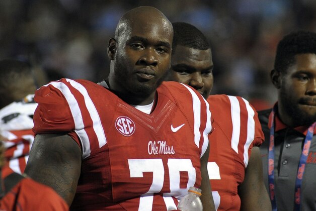 Oct 24, 2015; Oxford, MS, USA; Mississippi Rebels offensive lineman Laremy Tunsil (78) during the game against the Texas A&M Aggies at Vaught-Hemingway Stadium. Mississippi Rebels beat Texas A&M Aggies 23-3. Mandatory Credit: Justin Ford-USA TODAY Sports