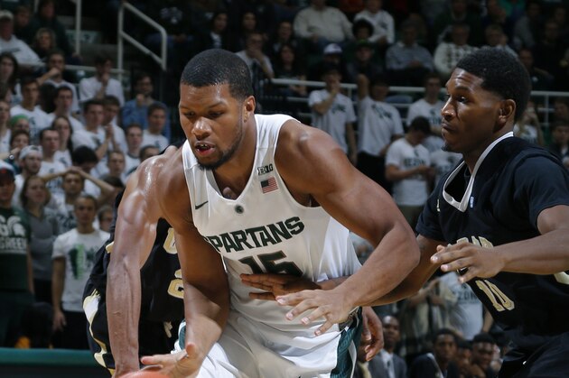 Michigan State's Marvin Clark Jr., left, drives against Arkansas-Pine Bluff's Jaquan Lynch during the second half of an NCAA college basketball game, Friday, Nov. 20, 2015, in East Lansing, Mich. (AP Photo/Al Goldis) Michigan State's Marvin Clark Jr., left, drives against Arkansas-Pine Bluff's Jaquan Lynch during the second half of an NCAA college basketball game, Friday, Nov. 20, 2015, in East Lansing, Mich. (AP Photo/Al Goldis)