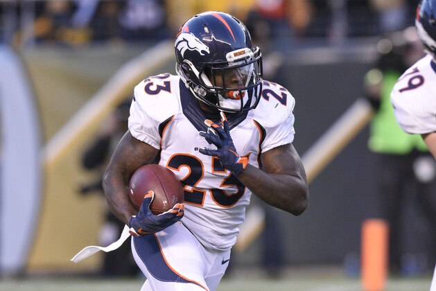 Denver Broncos running back Ronnie Hillman (23) runs against the Pittsburgh Steelers in the first quarter of an NFL football Sunday, Dec. 20, 2015, in Pittsburgh. (AP Photo/Don Wright)