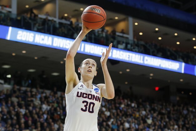 Mar 28, 2016; Bridgeport, CT, USA; Connecticut Huskies forward Breanna Stewart (30) shoots against the Texas Longhorns during the first half in the finals of the Bridgeport regional of the women's NCAA Tournament at Webster Bank Arena. Mandatory Credit: David Butler II-USA TODAY Sports