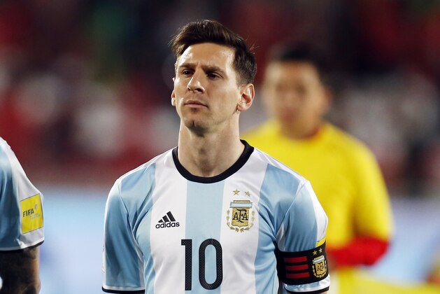 Argentina's Lionel Messi, stands before a 2018 Russia World Cup qualifying soccer match against Chile at the National Stadium in Santiago, Chile, Thursday, March 24, 2016. (AP Photo/ Luis Hidalgo)