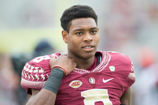 TALLAHASSEE, FL - OCTOBER 31: Defensive back Jalen Ramsey #8 of the Florida State Seminoles prior to their game against the Syracuse Orange on October 31, 2015 at Doak Campbell Stadium in Tallahassee, FL. (Photo by Michael Chang/Getty Images)