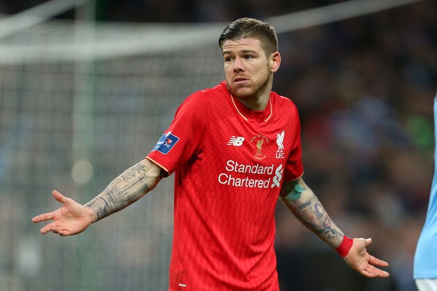 LONDON, ENGLAND - FEBRUARY 28 :  Alberto Moreno of Liverpool shrugs his shoulders during the Capital One Cup Final match between Liverpool and Manchester City at Wembley Stadium on February 28, 2016 in London, England.  (Photo by Catherine Ivill - AMA/Getty Images)