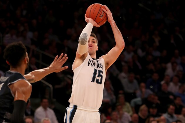 NEW YORK, NY - MARCH 10:  Ryan Arcidiacono #15 of the Villanova Wildcats shoots a three point shot as Tre Campbell #1 of the Georgetown Hoyas defends during the quarterfinals of the Big East Basketball Tournament on March 10, 2016 at Madison Square Garden in New York City.  (Photo by Elsa/Getty Images)