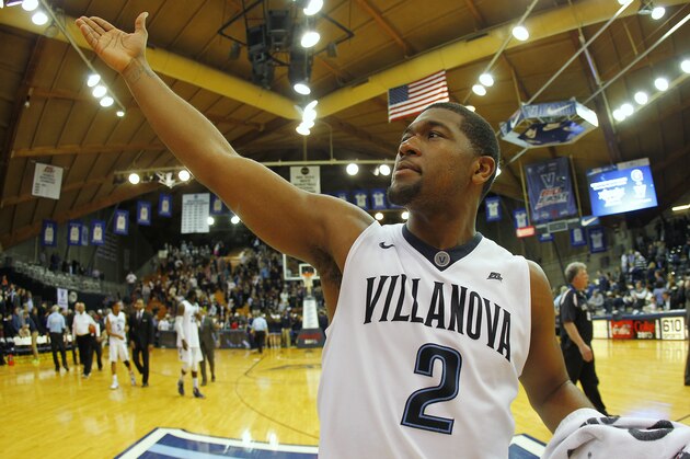 VILLANOVA, PA - March 1: Kris Jenkins #2 of the Villanova Wildcats blows kisses to the fans after the Wildcats defeated the DePaul Blue Demons 83-62 in an NCAA college basketball game on March 1, 2016 at the Pavilion in Villanova, Pennsylvania. (Photo by Rich Schultz /Getty Images)