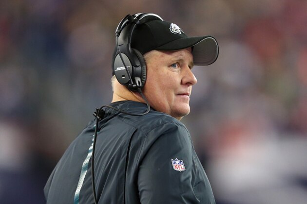FOXBORO, MA - DECEMBER 06:  Head coach Chip Kelly of the Philadelphia Eagles looks on during the game between the New England Patriots and the Philadelphia Eagles at Gillette Stadium on December 6, 2015 in Foxboro, Massachusetts.  (Photo by Jim Rogash/Getty Images)