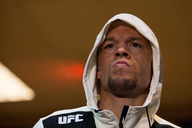 LAS VEGAS, NV - MARCH 5:   Nate Diaz warms up backstage during the UFC 196 in the MGM Grand Garden Arena on March 5, 2016 in Las Vegas, Nevada. (Photo by Brandon Magnus/Zuffa LLC/Zuffa LLC via Getty Images)
