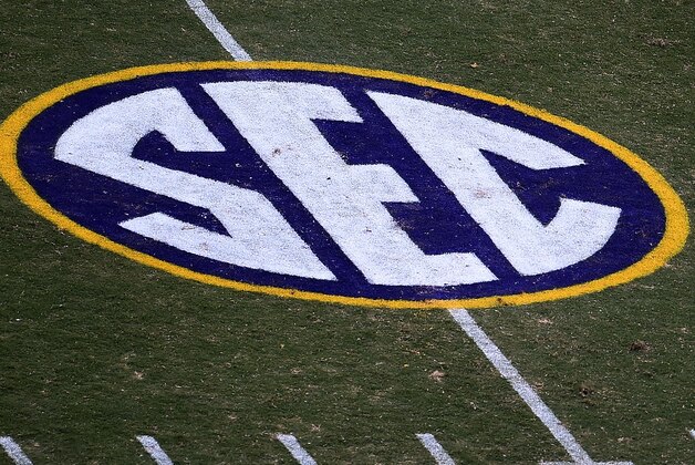 BATON ROUGE, LA - OCTOBER 10:  A detailed view of the SEC logo during a game between the South Carolina Gamecocks and the LSU Tigers at Tiger Stadium on October 10, 2015 in Baton Rouge, Louisiana.  LSU defeated South Carolina 45-24.  (Photo by Stacy Revere/Getty Images)