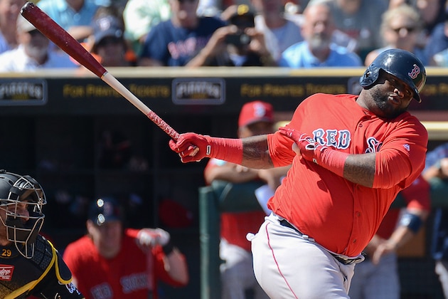 Mar 9, 2016; Bradenton, FL, USA; Boston Red Sox infielder Pablo Sandoval (48) takes a cut in the third  inning  of the spring training game against the Pittsburgh Pirates    at McKechnie Field. Mandatory Credit: Jonathan Dyer-USA TODAY Sports