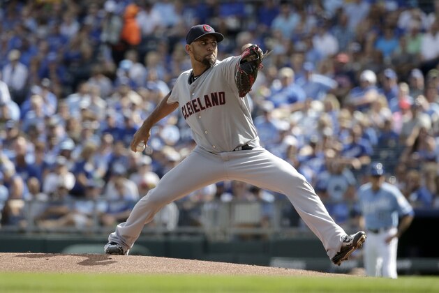 Cleveland Indians starting pitcher Danny Salazar throws during the first inning of a baseball game against the Kansas City Royals Sunday, Sept. 27, 2015, in Kansas City, Mo. (AP Photo/Charlie Riedel)