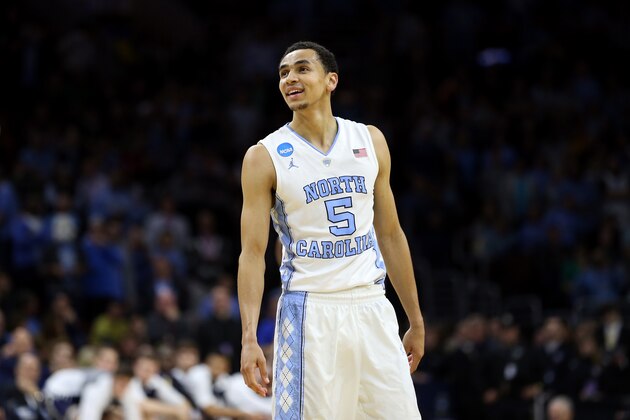 PHILADELPHIA, PA - MARCH 27:  Marcus Paige #5 of the North Carolina Tar Heels reacts against the Notre Dame Fighting Irish during the 2016 NCAA Men's Basketball Tournament East Regional Final at Wells Fargo Center on March 27, 2016 in Philadelphia, Pennsylvania.  (Photo by Streeter Lecka/Getty Images)