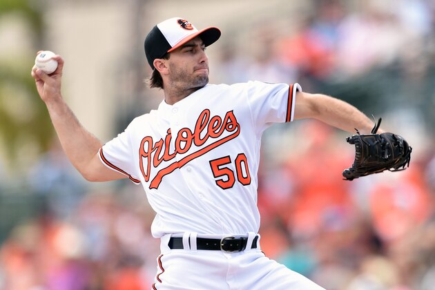 SARASOTA, FL - MARCH 08:  Pitcher Miguel Gonzalez #50 of the Baltimore Orioles pitches during a spring training game against the Boston Red Sox at Ed Smith Stadium on March 8, 2016 in Sarasota, Florida.  (Photo by Ronald C. Modra/Sports Imagery/Getty Images)