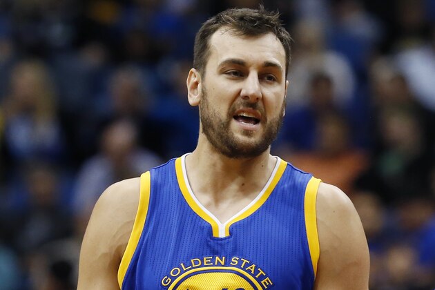 Golden State Warriors’ Andrew Bogut of Australia plays against the Minnesota Timberwolves in the second half of an NBA basketball game, Thursday, Nov. 12, 2015, in Minneapolis. (AP Photo/Jim Mone)