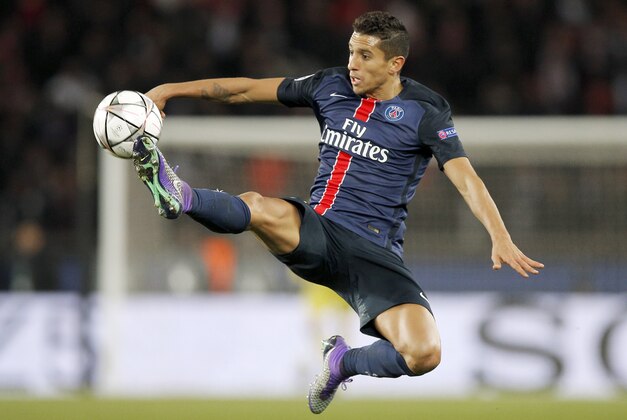 PSG's Marquinhos controls the ball during the Champions League round of 16, 1st leg soccer match between Paris Saint Germain and Chelsea at the Parc des Princes stadium in Paris, France, Tuesday, Feb. 16, 2016. (AP Photo/Christophe Ena)
