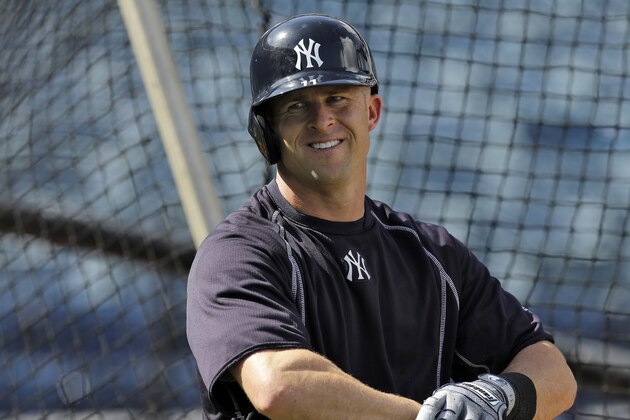 New York Yankees' Brett Gardner pulls on his batting gloves before a spring training baseball game against the Toronto Blue Jays Wednesday, March 16, 2016, in Tampa, Fla. (AP Photo/Chris O'Meara)