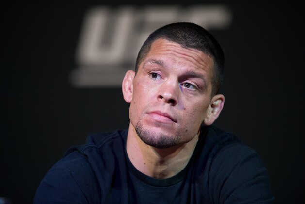LAS VEGAS, NV - MARCH 3:   Nate Diaz speaks to the media during the UFC 196 Press Conference at David Copperfield Theater in the MGM Grand Hotel/Casino on March 3, 2016 in Las Vegas, Nevada. (Photo by Brandon Magnus/Zuffa LLC/Zuffa LLC via Getty Images)