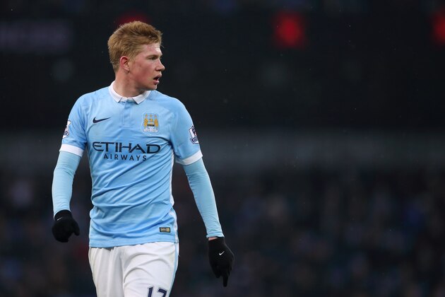 MANCHESTER, ENGLAND - JANUARY 16:  Kevin De Bruyne of Manchester City during the Barclays Premier League match between Manchester City and Crystal Palace at the Etihad Stadium on January 16, 2016 in Manchester, England.  (Photo by Matthew Ashton - AMA/Getty Images)
