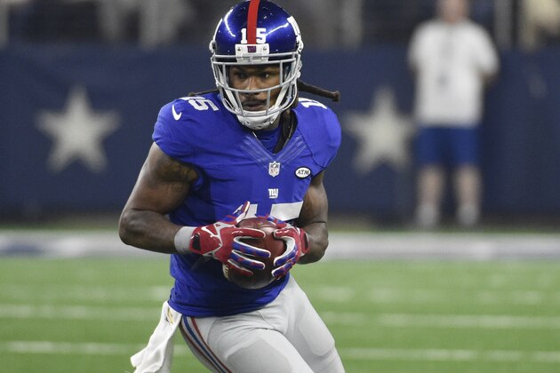 New York Giants wide receiver Preston Parker (15) runs a play during an NFL football game against the Dallas Cowboys in Arlington, Texas on September 13, 2015. (AP Photo/ Michael Ainsworth)