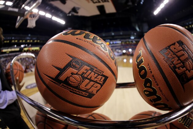 Basketballs sit in a rack during a Michigan State practice session for the NCAA Final Four tournament college basketball semifinal game Friday, April 3, 2015, in Indianapolis. Michigan State plays Duke on Saturday. (AP Photo/David J. Phillip)
