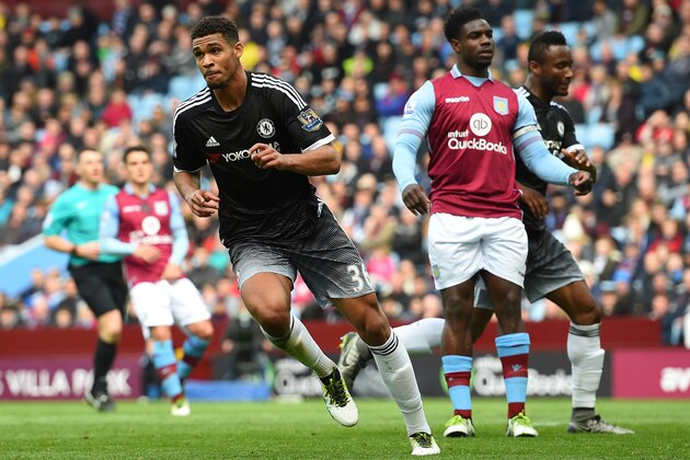 BIRMINGHAM, ENGLAND - APRIL 02:  Ruben Loftus-Cheek of Chelsea celebrates scoring his team's first goal during the Barclays Premier League match between Aston Villa and Chelsea at Villa Park on April 2, 2016 in Birmingham, England.  (Photo by Shaun Botterill/Getty Images)