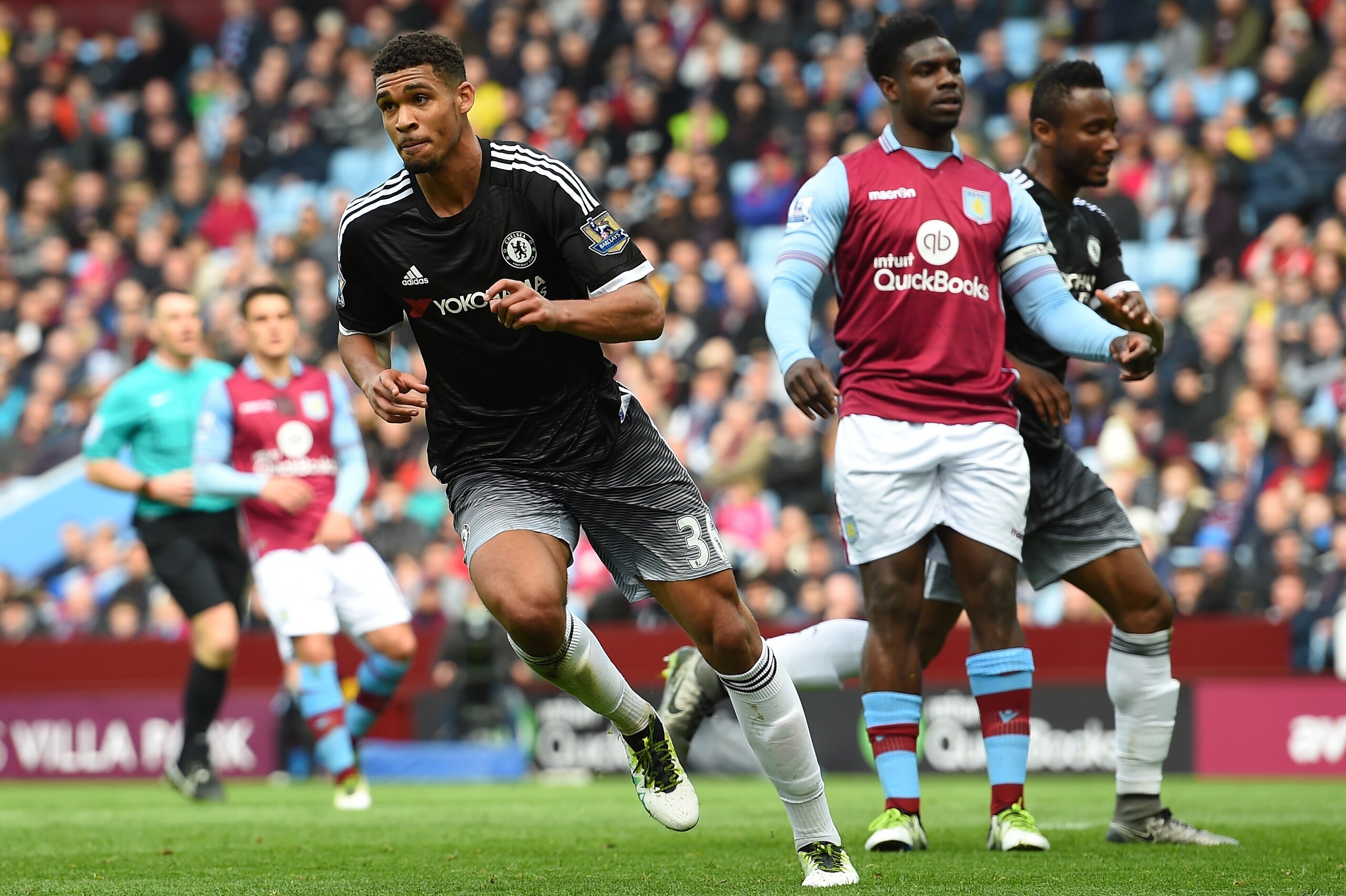 BIRMINGHAM, ENGLAND - APRIL 02:  Ruben Loftus-Cheek of Chelsea celebrates scoring his team's first goal during the Barclays Premier League match between Aston Villa and Chelsea at Villa Park on April 2, 2016 in Birmingham, England.  (Photo by Shaun Botterill/Getty Images)
