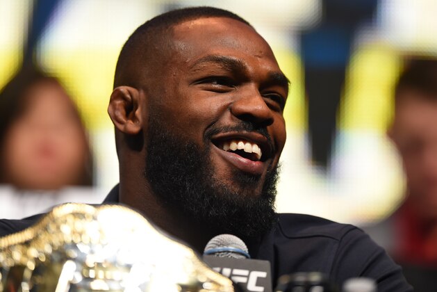 LAS VEGAS, NV - MARCH 04:  Former UFC light heavyweight champion Jon Jones interacts with media during the UFC Unstoppable launch press conference at the MGM Grand Garden Arena on March 4, 2016 in Las Vegas, Nevada. (Photo by Josh Hedges/Zuffa LLC/Zuffa LLC via Getty Images)