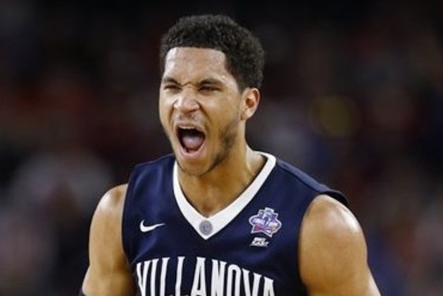 Villanova guard Josh Hart (3) reacts to a three-point shot against Oklahoma during the first half of the NCAA Final Four tournament college basketball semifinal game Saturday, April 2, 2016, in Houston. (AP Photo/David J. Phillip)