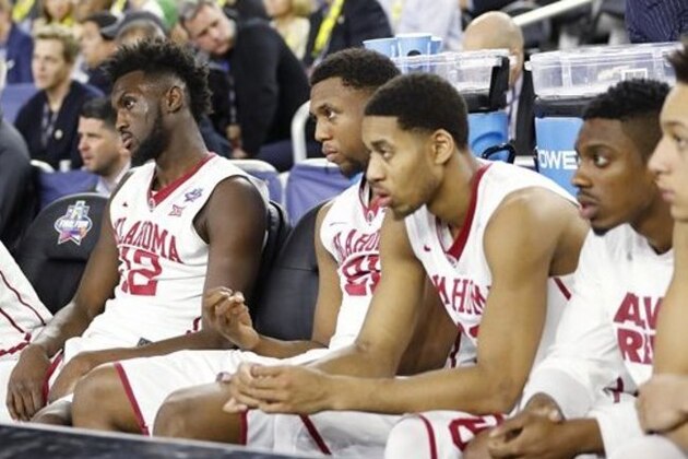 The Oklahoma bench watches play against Villanova during the second half of the NCAA Final Four tournament college basketball semifinal game Saturday, April 2, 2016, in Houston. (AP Photo/Eric Gay) The Oklahoma bench watches play against Villanova during the second half of the NCAA Final Four tournament college basketball semifinal game Saturday, April 2, 2016, in Houston. (AP Photo/Eric Gay)