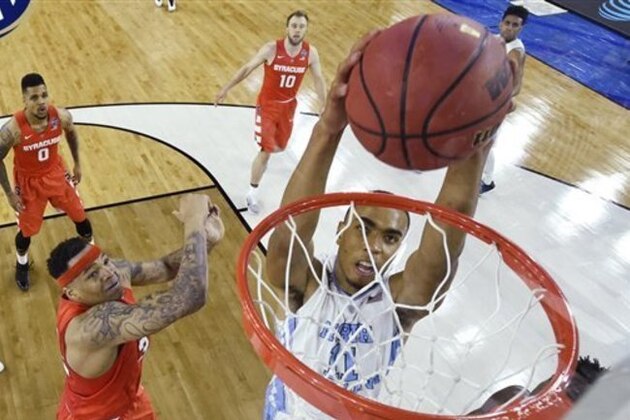 North Carolina forward Brice Johnson (11) dunks the ball against Syracuse during the first half of the NCAA Final Four tournament college basketball semifinal game Saturday, April 2, 2016, in Houston. (Chris Steppig/NCAA Photos via AP, Pool)