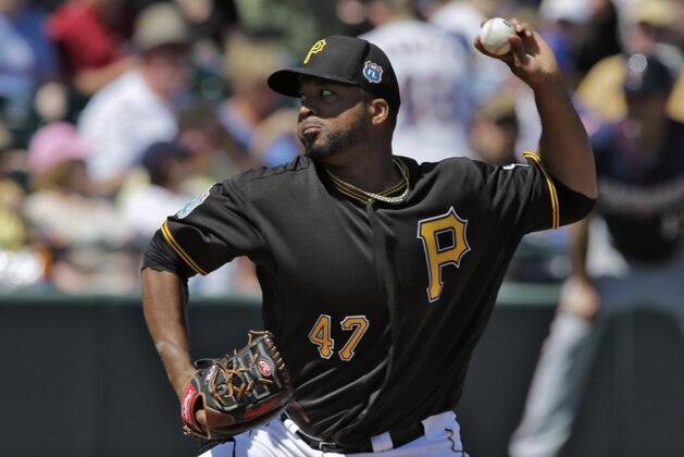 Minnesota Twins starting pitcher Ricky Nolasco  delivers to the Minnesota Twins during the first inning of a spring training baseball game Friday, March 4, 2016, in Bradenton, Fla. (AP Photo/Chris O'Meara)