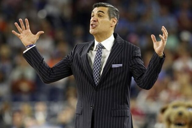 Villanova head coach Jay Wright directs his team during the second half of the NCAA Final Four tournament college basketball semifinal game against Oklahoma, Saturday, April 2, 2016, in Houston. (AP Photo/Eric Gay)