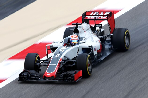 SAKHIR, BAHRAIN - APRIL 01: Romain Grosjean of France drives the (8) Haas F1 Team Haas-Ferrari VF-16 Ferrari 059/5 turbo on track during practice for the Bahrain Formula One Grand Prix at Bahrain International Circuit on April 1, 2016 in Sakhir, Bahrain.  (Photo by Lars Baron/Getty Images)