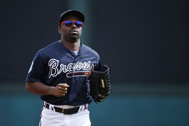 LAKE BUENA VISTA, FL - MARCH 5: Michael Bourn #2 of the Atlanta Braves looks on against the Pittsburgh Pirates during a spring training game at Champion Stadium on March 5, 2016 in Lake Buena Vista, Florida. The Pirates defeated the Braves 9-6. (Photo by Joe Robbins/Getty Images)