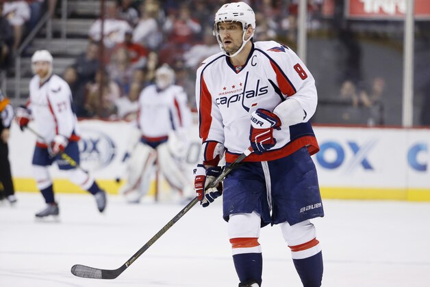 Washington Capitals' Alex Ovechkin, of Russia, pauses on the ice during the first period of an NHL hockey game against the Arizona Coyotes Saturday, April 2, 2016, in Glendale, Ariz.  The Coyotes defeated the Capitals 3-0. (AP Photo/Ross D. Franklin)